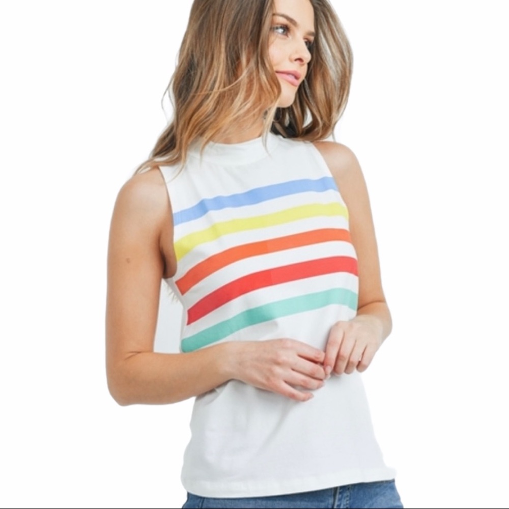 NWT Ginger G Rainbow Stripe Mockneck Tank - Picture 1 of 13